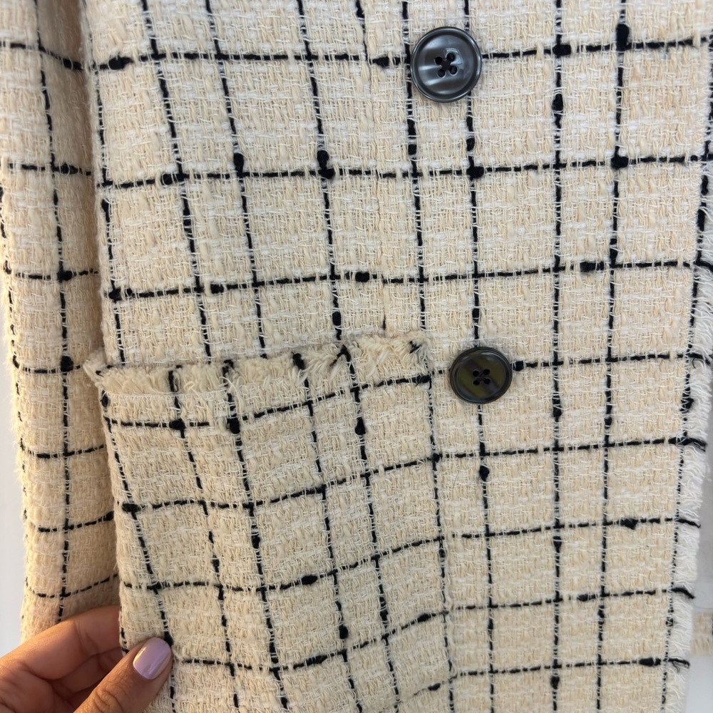 Rebecca Taylor Cream Tweed Double-Breasted Windowpane Blazer - Picture 2 of 3